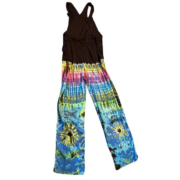 Tie Dye Jumpsuit Overalls Colorful Festival Hippie Boho Chic Romper - Picture 1 of 8